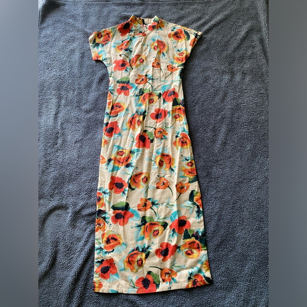 Womens NWoT Floral Linen Qi Pao Elegant Traditional Chinese Dress Size S / M